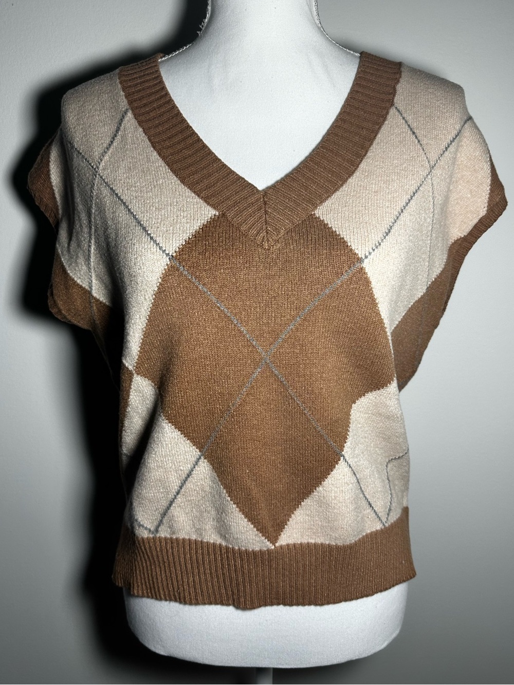 Promesa V-Neck Argyle Boxy Sweater Vest Academia  size Medium